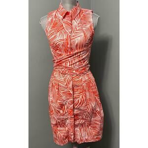 Talbots Orange Tropical Shirt Dress Size 2P Tie-Front Resortwear Coconut Girl
